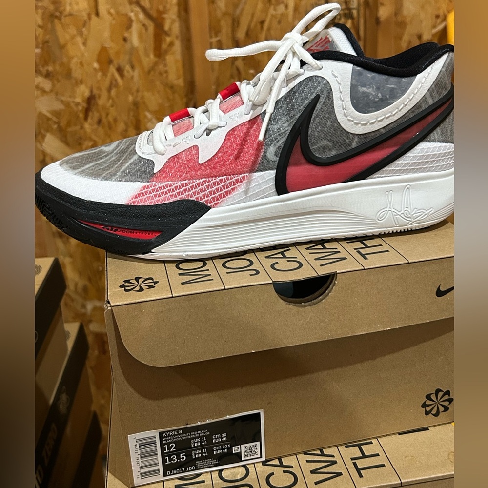 Kyrie, Nike White and Red Athletic Shoes